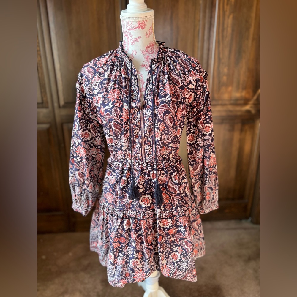 NWT Chelsea & Violet Women's Deep Purple Floral Cotton Long Sleeve Dress size XS